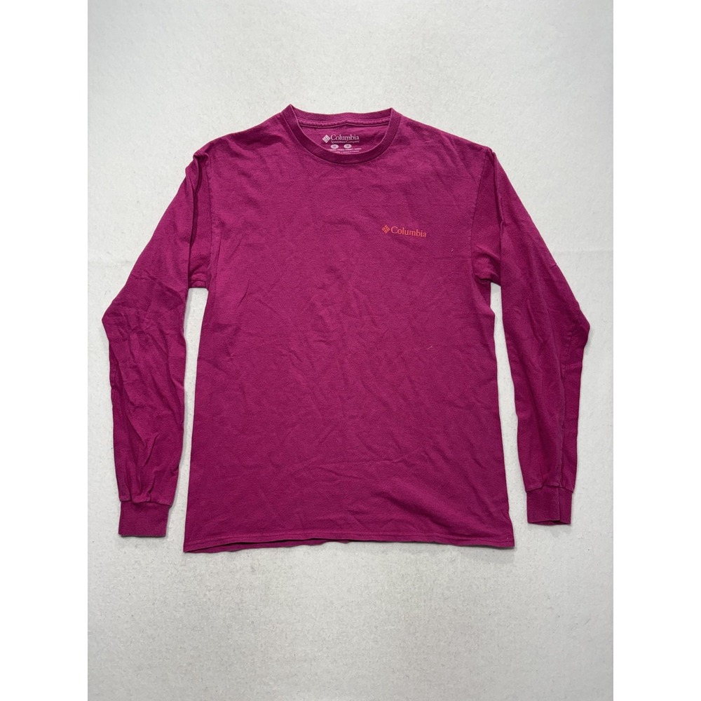 Columbia Mens Medium Pink Mountain Graphic Long Sleeve‎ Tee Outdoor Hiking Shirt